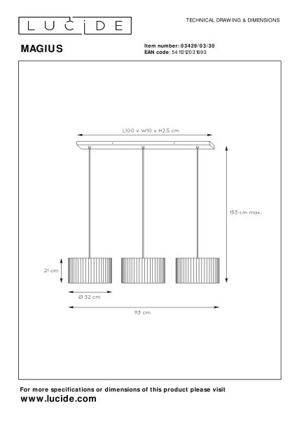 Lucide MAGIUS - Hanglamp - 3xE27 - Naturel - technisch